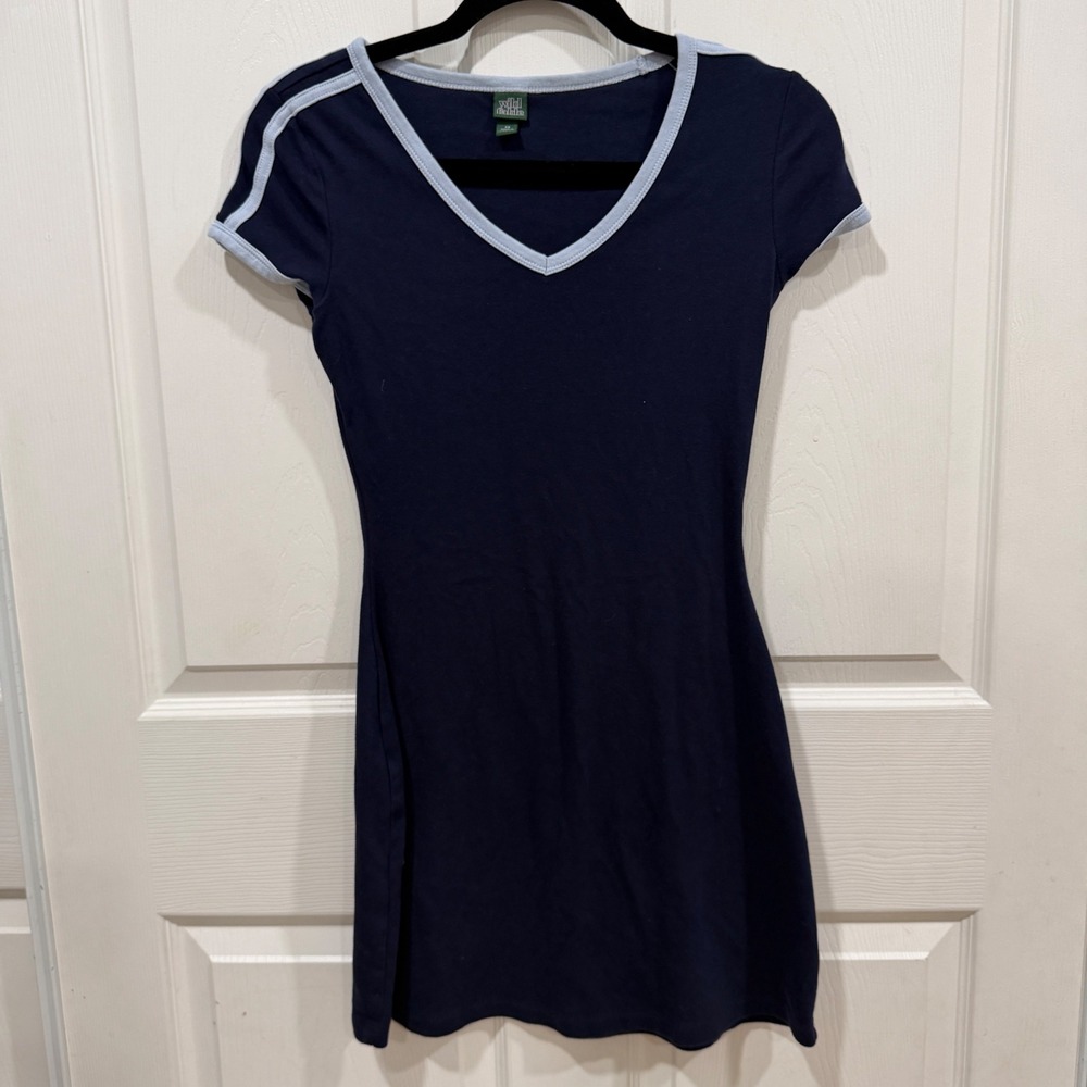 Wild Fable Navy Blue Ringer V-Neck Mini Dress XS Sporty Stripe Trim